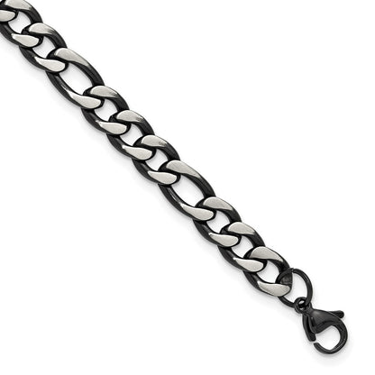 Chisel Stainless Steel Brushed and Polished Black IP-plated 7.5mm 9 inch Figaro Chain Bracelet