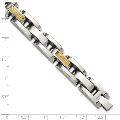 Chisel Stainless Steel Polished with 14K Gold Accent and 1/4ct. Diamond 8.25 inch Link Bracelet