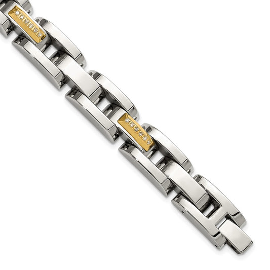 Chisel Stainless Steel Polished with 14K Gold Accent and 1/4ct. Diamond 8.25 inch Link Bracelet