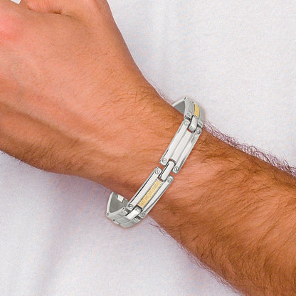 Chisel Stainless Steel Polished with 14K Gold Accent Basket Weave 8.5 inch Link Bracelet