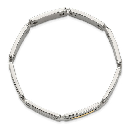 Chisel Stainless Steel Polished with 14K Gold Accent Basket Weave 8.5 inch Link Bracelet