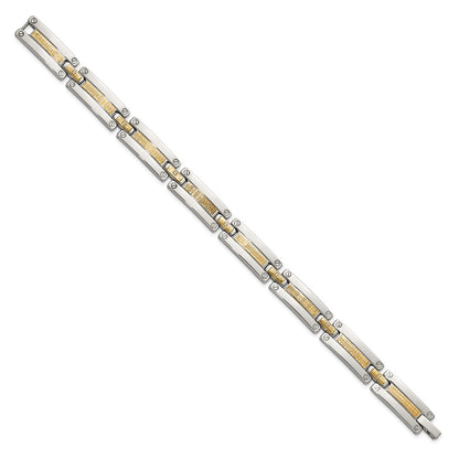 Chisel Stainless Steel Polished with 14K Accent Basket Weave and 1/15ct. Diamond 8.5 inch Bracelet
