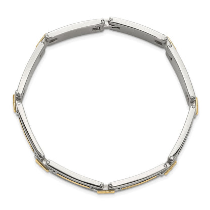Chisel Stainless Steel Polished with 14K Accent Basket Weave and 1/15ct. Diamond 8.5 inch Bracelet