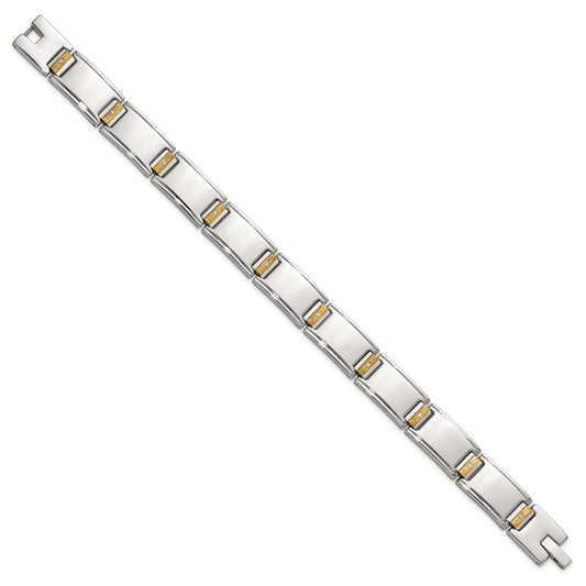 Chisel Stainless Steel Polished with 14K Gold Accent and 1/10ct. Diamond 8.5 inch Link Bracelet