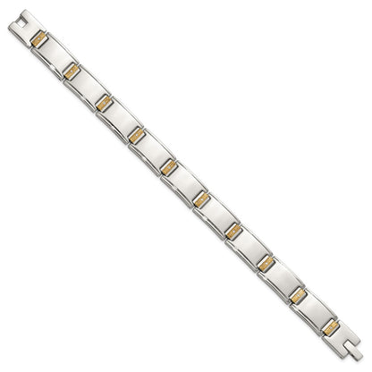Chisel Stainless Steel Polished with 14K Gold Accent and 1/10ct. Diamond 8.5 inch Link Bracelet