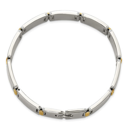 Chisel Stainless Steel Polished with 14K Gold Accent and 1/10ct. Diamond 8.5 inch Link Bracelet