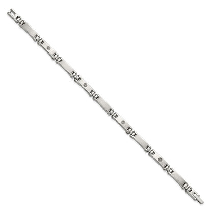 Chisel Stainless Steel Brushed and Polished with 14K White Gold Accent and .02ct Diamond 8.5 inch Bracelet