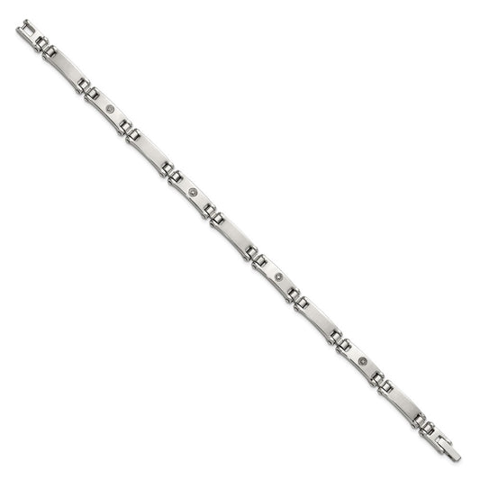 Chisel Stainless Steel Brushed and Polished with 14K White Gold Accent and .02ct Diamond 8.5 inch Bracelet