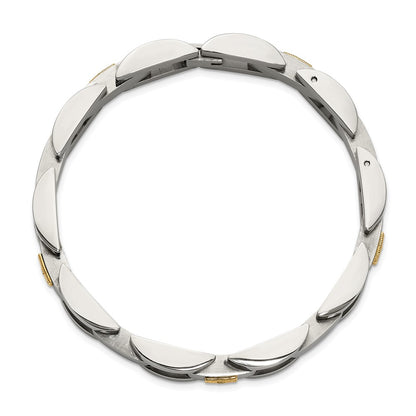 Chisel Stainless Steel Polished with 14K Gold Accent and 1/20ct. Diamond 8.25 inch Link Bracelet