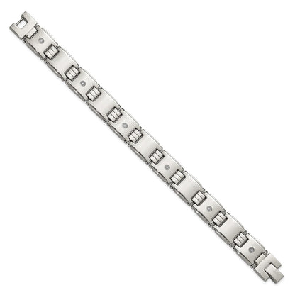 Chisel Stainless Steel Polished with 14K White Accent and .03ct Diamond 8 inch Link Bracelet