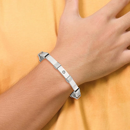 Chisel Stainless Steel Brushed and Polished with 14K White Gold Accent and .03ct Diamond 8.25 inch Bracelet