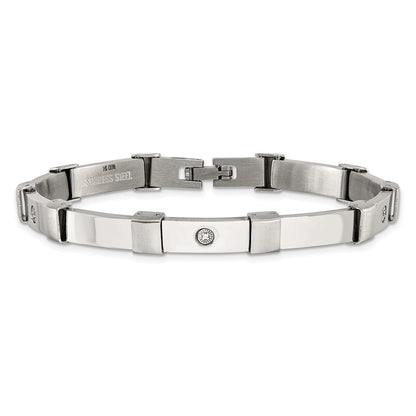 Chisel Stainless Steel Brushed and Polished with 14K White Gold Accent and .03ct Diamond 8.25 inch Bracelet
