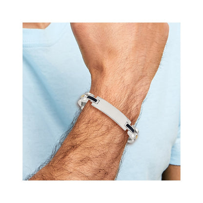 Chisel Stainless Steel Polished with 14K Gold Accent and Onyx 8.75 inch ID Link Bracelet
