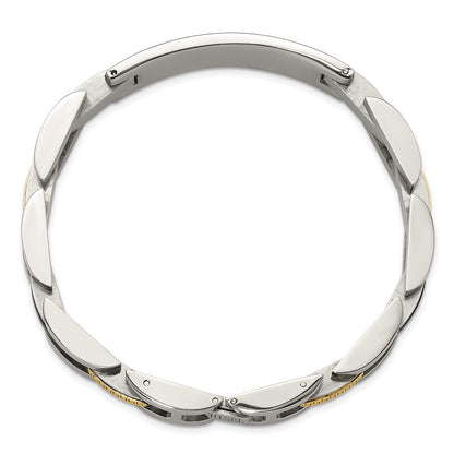 Chisel Stainless Steel Polished with 14K Gold Accent and Onyx 8.75 inch ID Link Bracelet