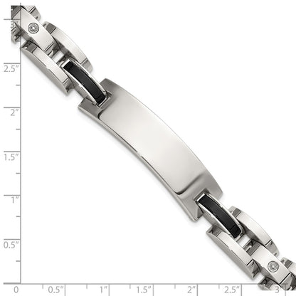 Chisel Stainless Steel Polished with 14K White Gold Accent and .02ct Diamond and Onyx 8.75 inch Bracelet