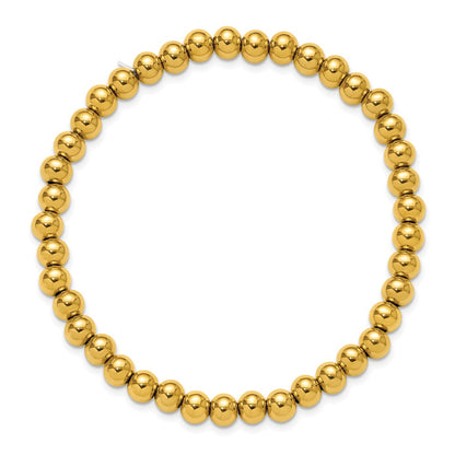 Chisel Stainless Steel Polished Yellow IP-plated 6mm Beaded 8.25 inch Stretch Bracelet