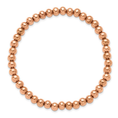 Chisel Stainless Steel Polished Rose IP-plated 6mm Beaded 8.25 inch Stretch Bracelet