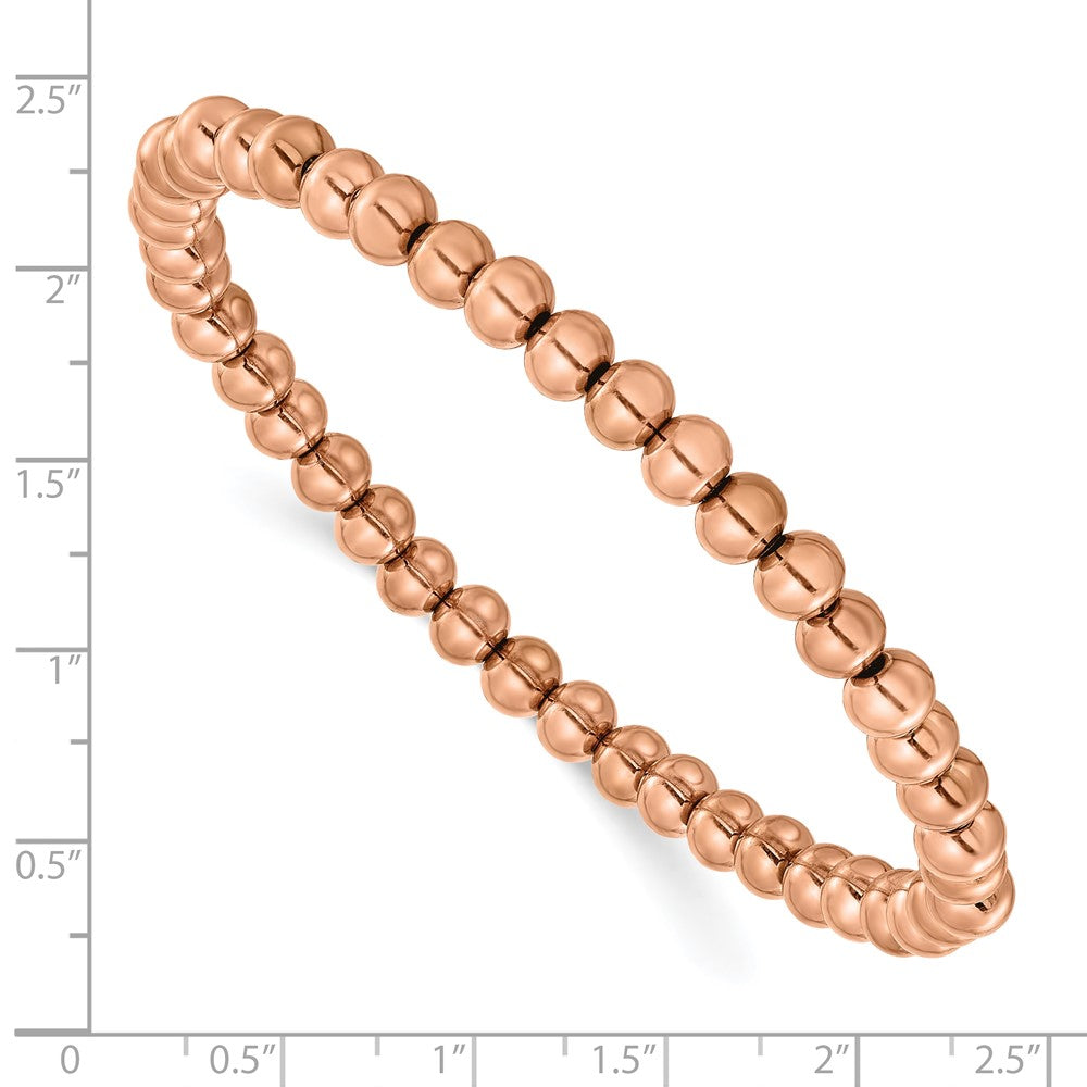 Chisel Stainless Steel Polished Rose IP-plated 6mm Beaded 8.25 inch Stretch Bracelet
