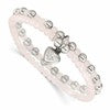 Chisel Stainless Steel Polished Puffed Heart 4-6mm Pink Quartz Two Strand 7.75 inch Stretch Bracelet