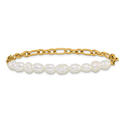 Chisel Stainless Steel Polished Yellow IP-plated with Half White Freshwater Cultured Pearl 8.25 inch Bracelet