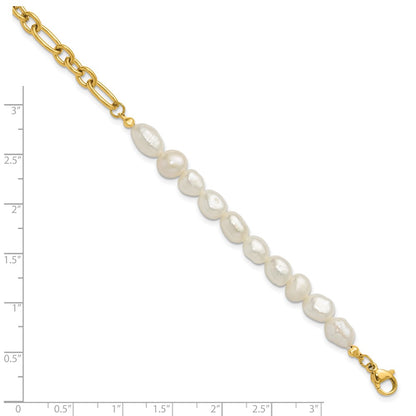 Chisel Stainless Steel Polished Yellow IP-plated with Half White Freshwater Cultured Pearl 8.25 inch Bracelet