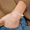 Chisel Stainless Steel Polished with Half White Freshwater Cultured Pearl and CZ Heart Dangle 8.25 inch Bracelet