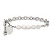 Chisel Stainless Steel Polished with Half White Freshwater Cultured Pearl and CZ Heart Dangle 8.25 inch Bracelet
