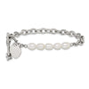 Chisel Stainless Steel Polished with Half White Freshwater Cultured Pearl and CZ Heart Dangle 8.25 inch Bracelet