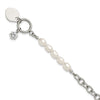 Chisel Stainless Steel Polished with Half White Freshwater Cultured Pearl and CZ Heart Dangle 8.25 inch Bracelet