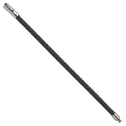 Chisel Stainless Steel Polished Grey Nylon Cord 8 inch Bracelet