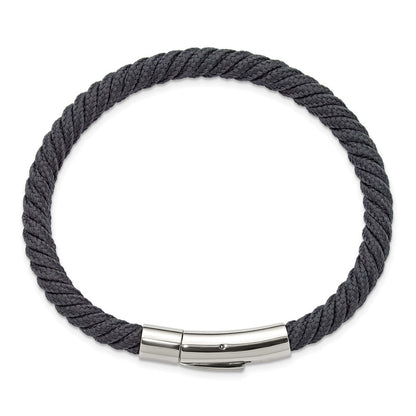 Chisel Stainless Steel Polished Grey Nylon Cord 8 inch Bracelet