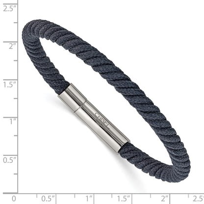 Chisel Stainless Steel Polished Grey Nylon Cord 8 inch Bracelet