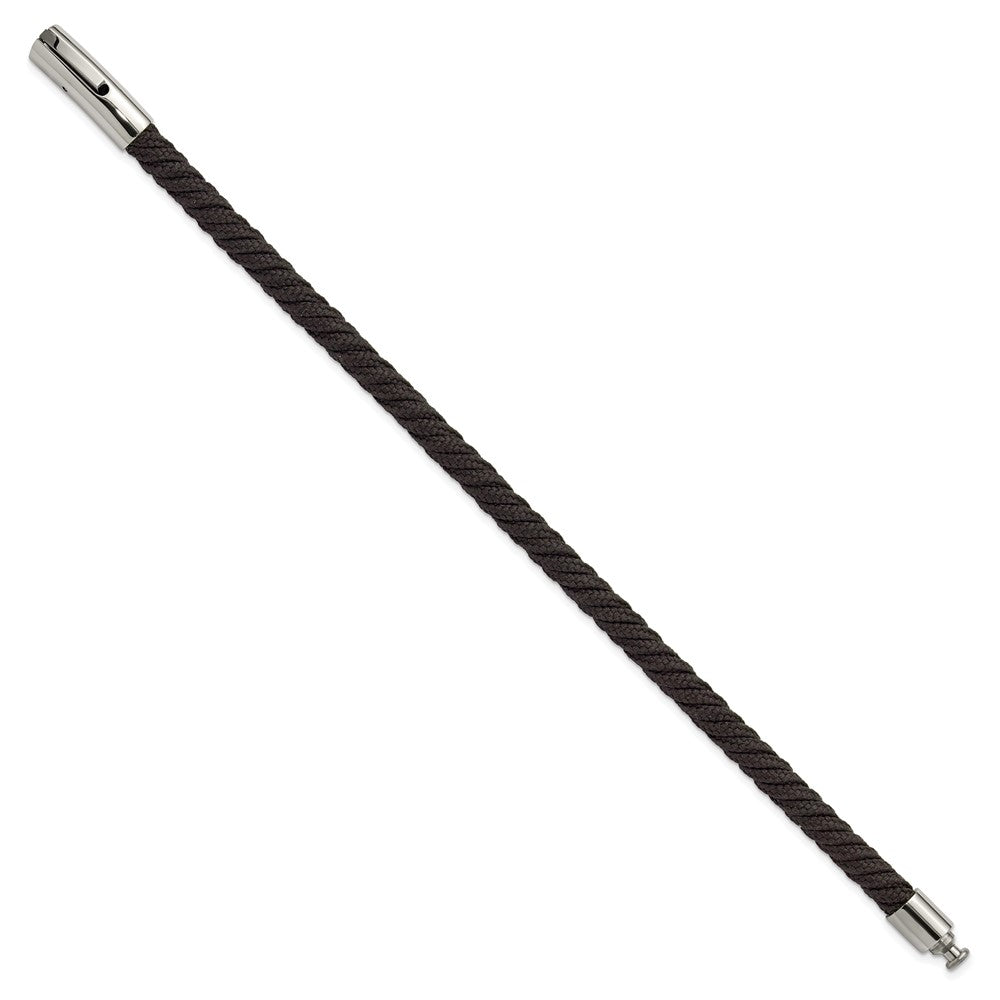 Chisel Stainless Steel Polished Black Nylon Cord 8 inch Bracelet
