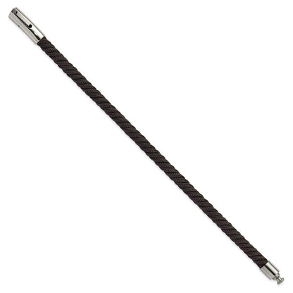 Chisel Stainless Steel Polished Black Nylon Cord 8 inch Bracelet