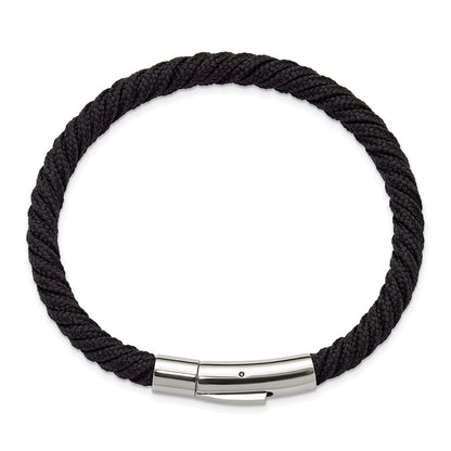 Chisel Stainless Steel Polished Black Nylon Cord 8 inch Bracelet