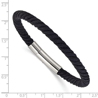 Chisel Stainless Steel Polished Black Nylon Cord 8 inch Bracelet