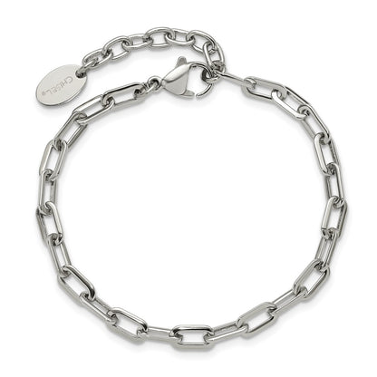 Chisel Stainless Steel Polished 6.5 inch Plus a 1.5 inch Extension Paperclip Chain Link Bracelet