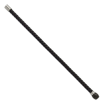 Chisel Stainless Steel Brushed and Polished Black Woven Leather 8.5 inch Bracelet