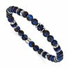 Chisel Stainless Steel Polished 6.50mm Blue Golden and Lapis Beaded 7.75 inch Stretch Bracelet