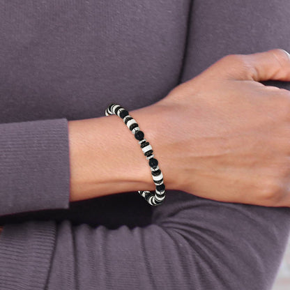 Chisel Stainless Steel Polished 6.50mm White Howlite and Black Onyx Beaded 7.5 inch Stretch Bracelet