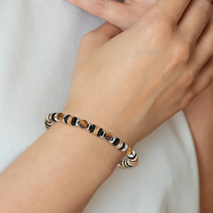 Chisel Stainless Steel Polished 6.50mm Tiger's Eye, Picture Jasper and Black Onyx Beaded 7.5 inch Stretch Bracelet