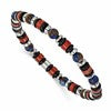 Chisel Stainless Steel Polished 6.50mm Blue Golden, Red Agate and Black Onyx Beaded 7.75 inch Stretch Bracelet