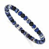 Chisel Stainless Steel Polished 6.40mm Blue Emperor and Black Onyx Beaded 7.5 inch Stretch Bracelet
