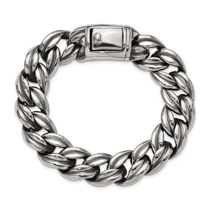 Chisel Stainless Steel Antiqued and Polished 8.5 inch Curb Link Bracelet