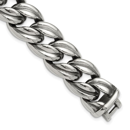 Chisel Stainless Steel Antiqued and Polished 8.5 inch Curb Link Bracelet