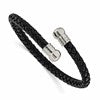 Chisel Stainless Steel Polished Black Leather Flexible Cuff Bangle