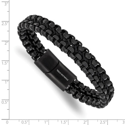 Chisel Stainless Steel Polished and Brushed Black IP-plated Chain and Cord 8.5 inch Bracelet
