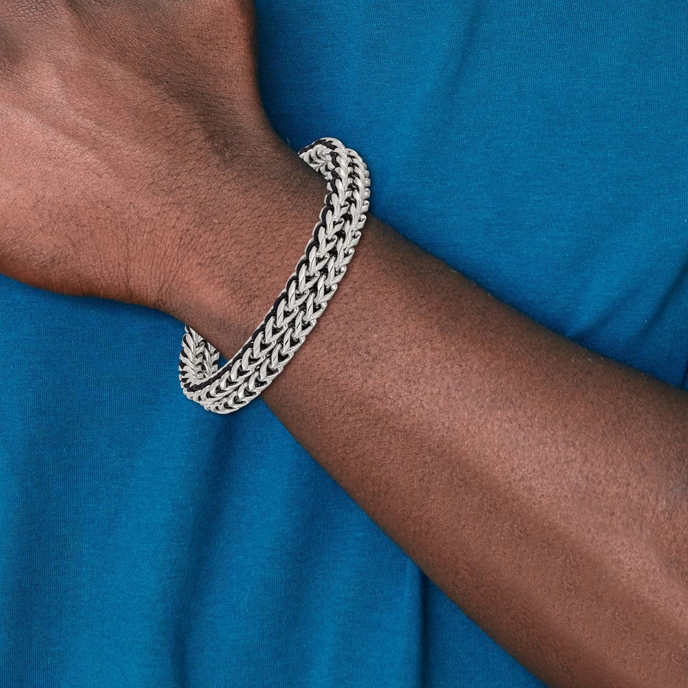 Chisel Stainless Steel Polished 8.5 inch Black Cord and Chain Bracelet