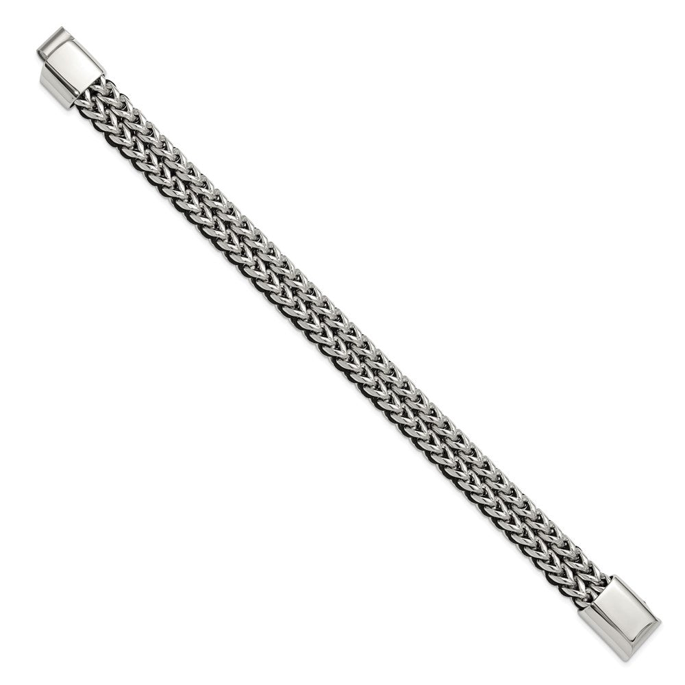 Chisel Stainless Steel Polished 8.5 inch Black Cord and Chain Bracelet