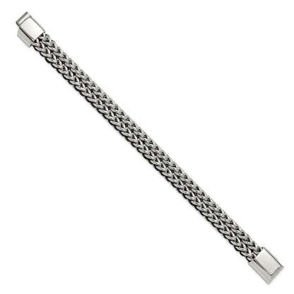 Chisel Stainless Steel Polished 8.5 inch Black Cord and Chain Bracelet